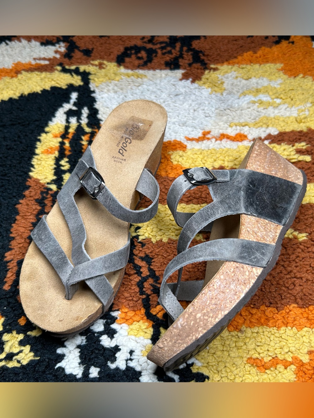 Cutest, BIO-GOLD, leather strappy wedge sandals!!